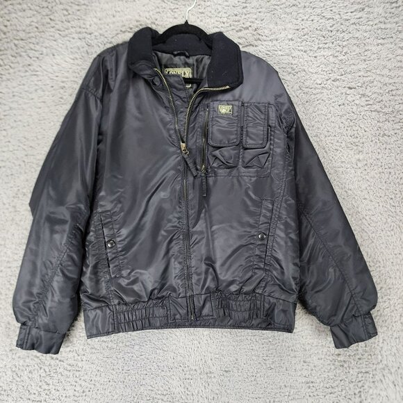 Lonely Wolf Jacket Mens Large Black Long Sleeve Full Zip Bomber